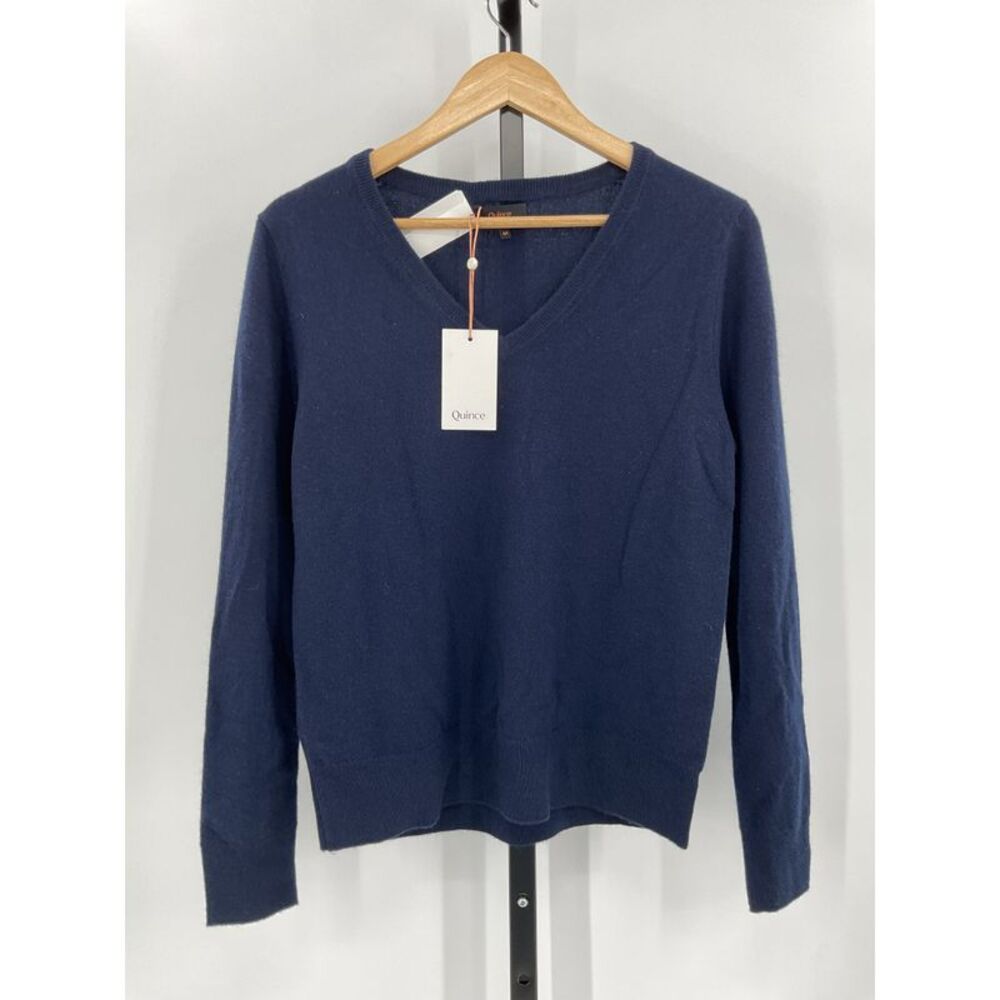 Quince Women's Mongolian Cashmere V-Neck Sweater True Navy Blue M